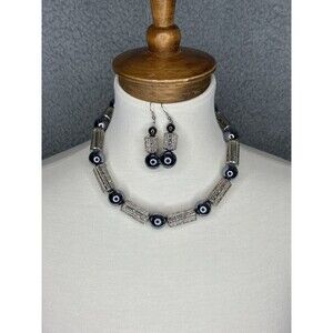 Sparkle Glass‎ Choker Necklace Earrings Set Silver Beads Retro Glam